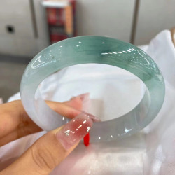天然緬甸翡翠手鐲女款飄花藍花油青玉鐲子翡翠正品老坑冰糯種批髮