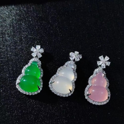 批髮天然緬甸高冰綠葫蘆吊墜滿鑽鑲嵌白葫蘆粉葫蘆玉石項鏈少女款