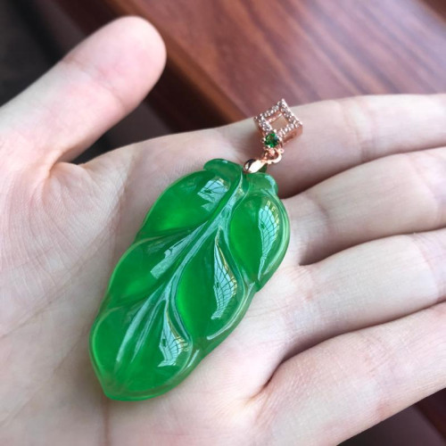 帝王綠冰種樹葉吊墜天然緬甸翡翠金枝玉葉吊墜男女項墜翡翠色冰種