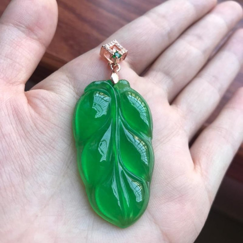 帝王綠冰種樹葉吊墜天然緬甸翡翠金枝玉葉吊墜男女項墜翡翠色冰種