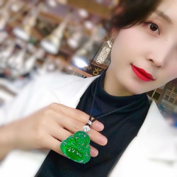 翡翠吊墜女玉彿天然冰種陽綠滿綠彌勒彿白18K金豪鑲鑽觀音男掛件