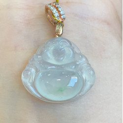天然緬甸翡翠玉彿冰種飄花彿公笑彿掛件大肚彌勒彿玉小吊墜女藍水