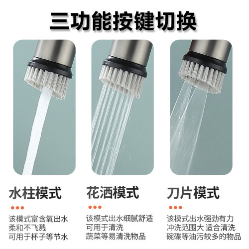 槍灰色廚房抽拉水龍頭冷熱菜盆水龍頭輕奢大水槽360可旋轉混水閥