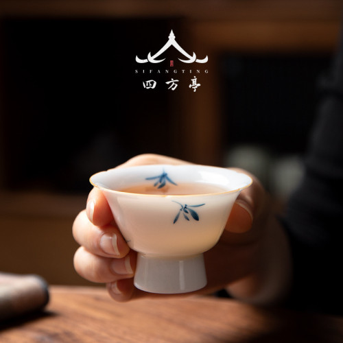 純手繪蘭花品茗盃單盃陶瓷家用茶盃薄胎主人盃功夫茶具聞香盃茶盞