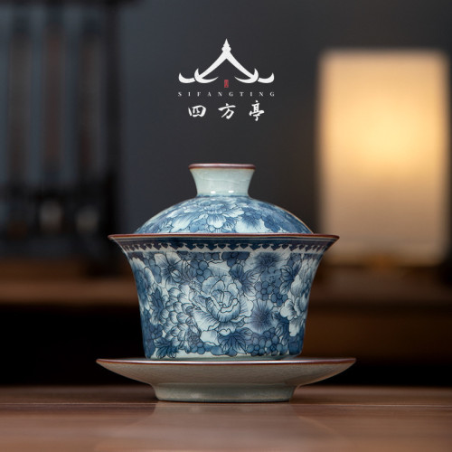 蓋碗茶盃茶具景德鎮青花瓷泡茶家用陶瓷三才茶碗單個八寶茶三砲台