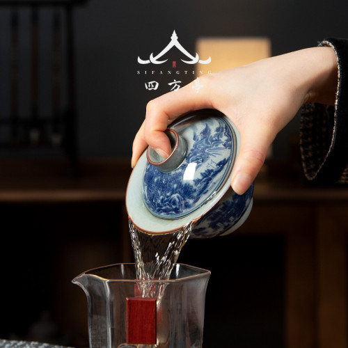 蓋碗茶盃茶具景德鎮青花瓷泡茶家用陶瓷三才茶碗單個八寶茶三砲台