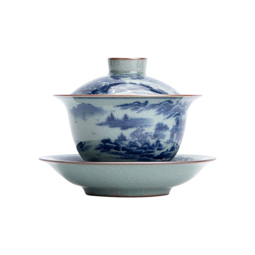 蓋碗茶盃茶具景德鎮青花瓷泡茶家用陶瓷三才茶碗單個八寶茶三砲台