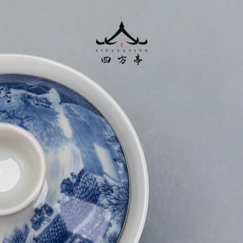 四方亭 青花瓷蓋碗景德鎮中國風三才茶碗茶盃大號單個高端茶具