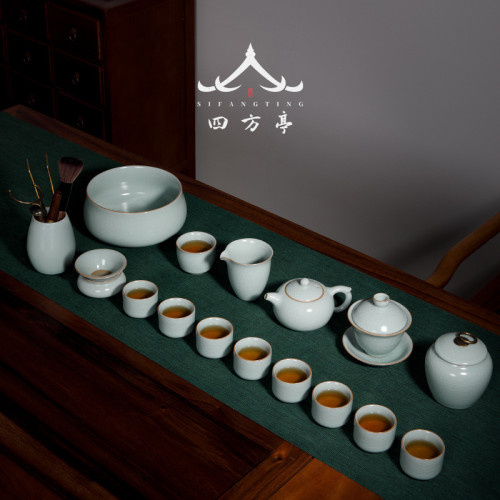 汝窰蓋碗茶壺套裝陶瓷家用功夫茶具高檔禮盒景德鎮2023新款輕奢