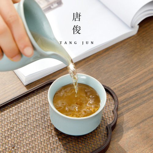 汝窰主人盃姓氏大號男士品茗茶盃陶開片可養汝瓷茶具盃子