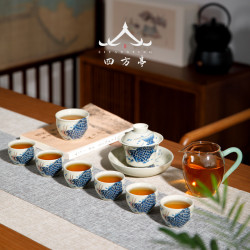 四方亭日式茶具套裝景德鎮三才蓋碗功夫茶盃茶碗錦鯉泡茶鯉魚創意