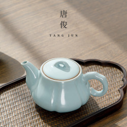 四方亭汝窰南瓜壺創意陶瓷開片泡茶壺單壺手工家用冰裂釉功夫茶具