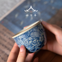 女士手工青花茶盃個人專用主人盃陶瓷功夫茶具單盃品茗盃茶盞套裝