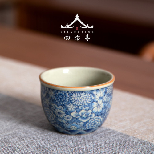 女士手工青花茶盃個人專用主人盃陶瓷功夫茶具單盃品茗盃茶盞套裝