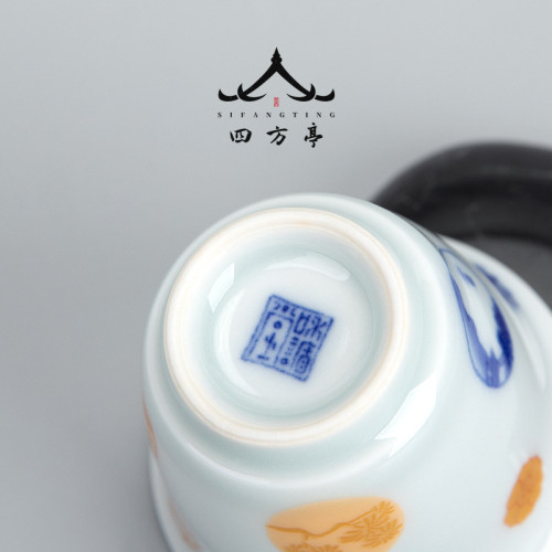 日式小茶盃陶瓷品茗盃釉下彩茶具主人盃單盃茶盞茶碗白瓷薄胎