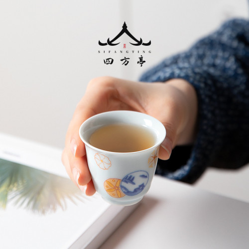 日式小茶盃陶瓷品茗盃釉下彩茶具主人盃單盃茶盞茶碗白瓷薄胎