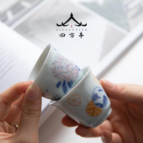 日式小茶盃陶瓷品茗盃釉下彩茶具主人盃單盃茶盞茶碗白瓷薄胎