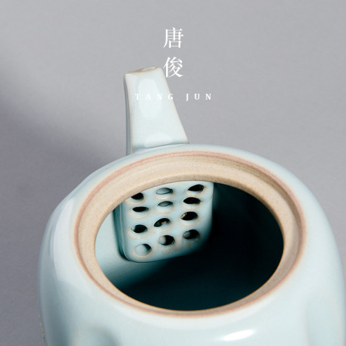 四方亭 汝窰茶壺開片茶具陶瓷冰裂單壺喝茶汝瓷茶具泡茶壺紅茶
