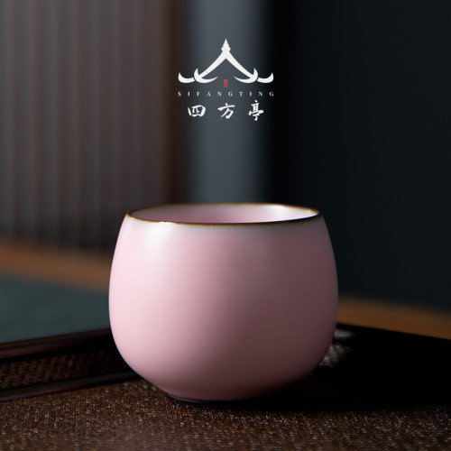 粉色官窰主人盃女生茶盃女士主人盃單盃大號品茗盃茶盞茶碗個人