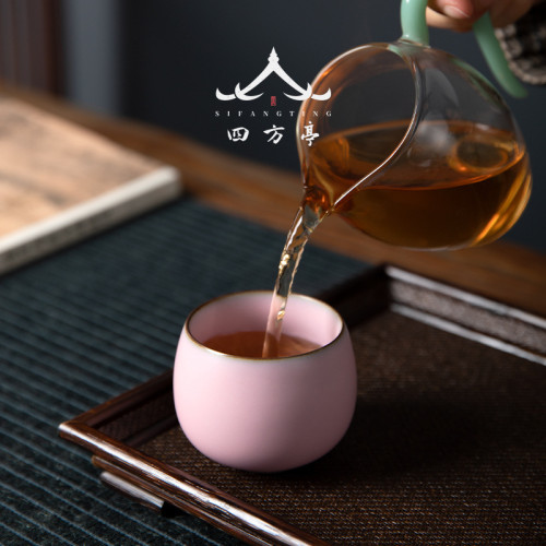 粉色官窰主人盃女生茶盃女士主人盃單盃大號品茗盃茶盞茶碗個人