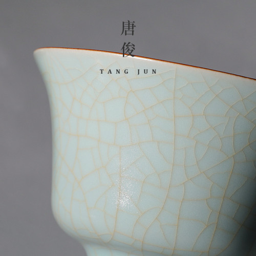 唐俊 汝窰蓋碗汝瓷冰裂釉開片茶碗茶盃加厚150ml三才單個泡茶碗
