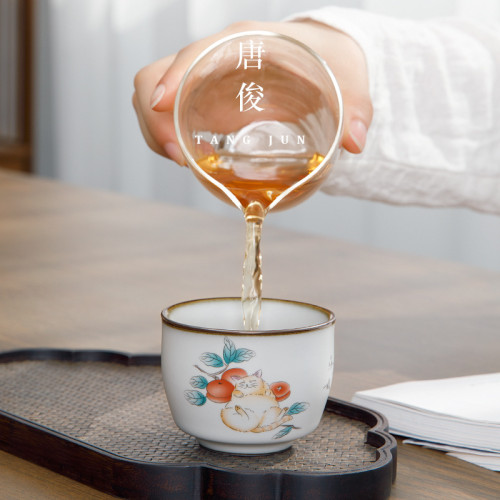 四方亭日式功夫茶盃景德鎮陶瓷品茗盃女士少女可愛茶具大號主人盃
