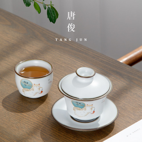 四方亭日式功夫茶盃景德鎮陶瓷品茗盃女士少女可愛茶具大號主人盃