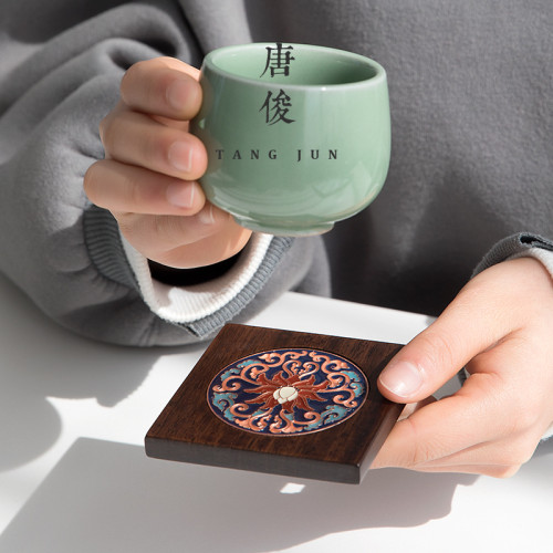 黑檀盃墊創意復古隔熱墊茶道茶藝配件套裝實木功夫茶托6片裝