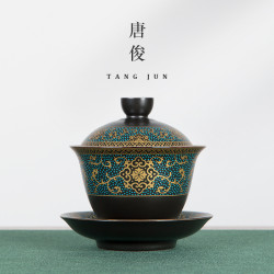 四方亭 中式復古三才蓋碗陶瓷茶碗茶盃單個家用中號泡茶沖茶150ml