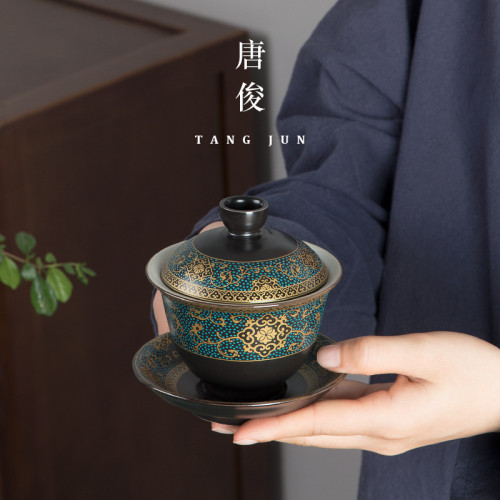 四方亭 中式復古三才蓋碗陶瓷茶碗茶盃單個家用中號泡茶沖茶150ml