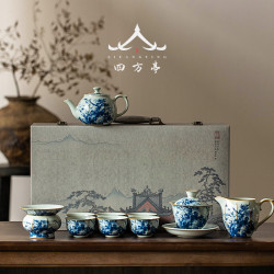 汝窰功夫茶具套裝青花瓷2023新款茶盃茶壺家用蓋碗陶瓷中式景德鎮