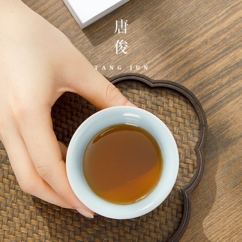 汝窰開片主人盃品茗盃鉄觀音功夫茶具敞口6個套裝喝茶盃子