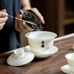 懸停蓋碗德化白瓷羊脂玉茶具不燙手三才茶碗帶蓋高檔單個茶盃泡茶