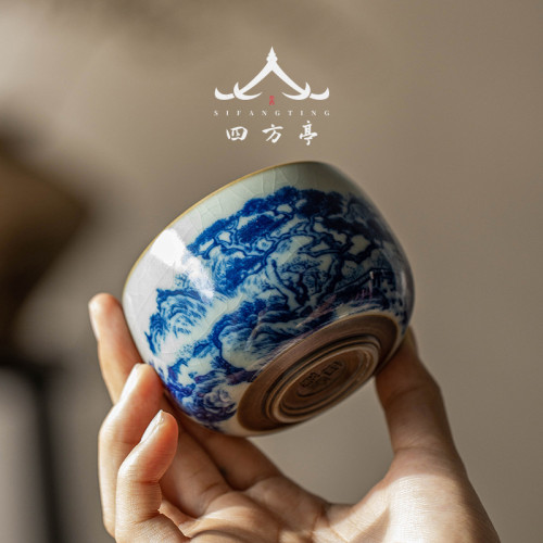 青花瓷茶盃主人盃汝窰功夫茶具汝瓷盃子2023新款中式陶瓷品茗盃