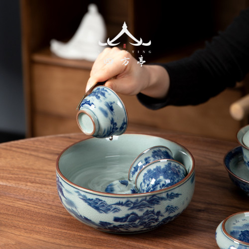 青花瓷茶具筆洗茶碗水盂水洗景德鎮復古盃洗茶洗建水陶瓷茶缸