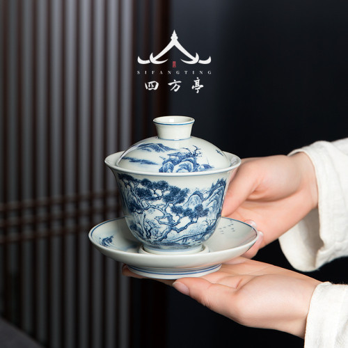 四方亭 白瓷茶具套裝小型4人喝茶小套三才蓋碗茶盃禮盒中式高檔