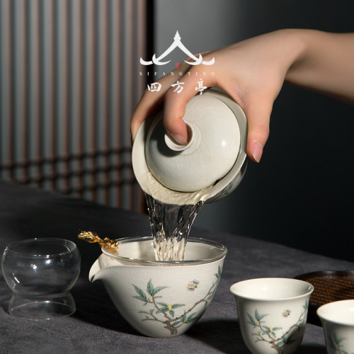 四方亭景德鎮功夫茶具套裝中式輕奢家用陶瓷蓋碗茶盃茶壺高級禮盒