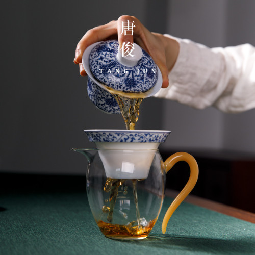 景德鎮青花瓷茶漏不鏽鋼金屬過濾網陶瓷茶具玻璃公道盃分茶器套裝