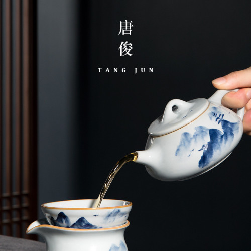 景德鎮石瓢壺手工茶壺泡茶家用陶瓷功夫茶具套裝大容量青花瓷單壺