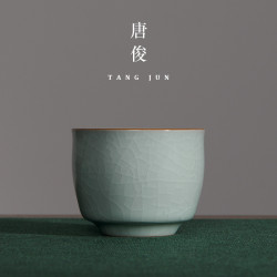 汝窰茶盃大號主人盃汝瓷開片可養功夫盃子陶瓷家用茶碗茶具個人