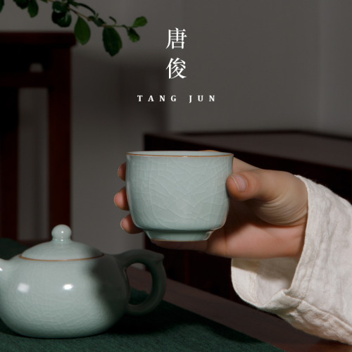 汝窰茶盃大號主人盃汝瓷開片可養功夫盃子陶瓷家用茶碗茶具個人