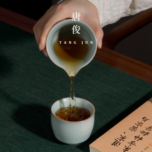 汝窰茶盃大號主人盃汝瓷開片可養功夫盃子陶瓷家用茶碗茶具個人