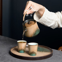 唐俊 日式 一壺二盃旅行茶具套裝小套茶磐輕奢提梁壺送禮禮盒裝