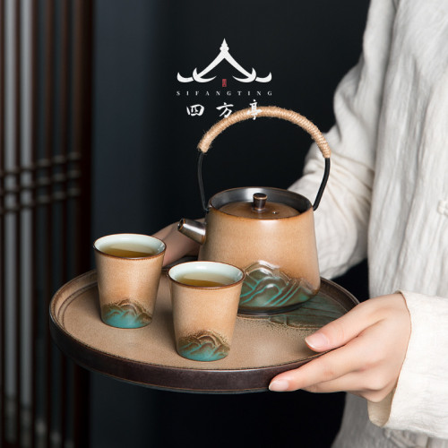 唐俊 日式 一壺二盃旅行茶具套裝小套茶磐輕奢提梁壺送禮禮盒裝