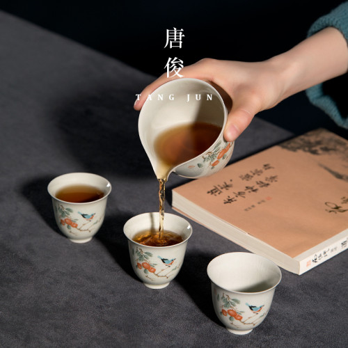 四方亭 景德鎮茶盃套裝陶瓷品茗盃功夫茶具中式盃子茶碗6衹裝