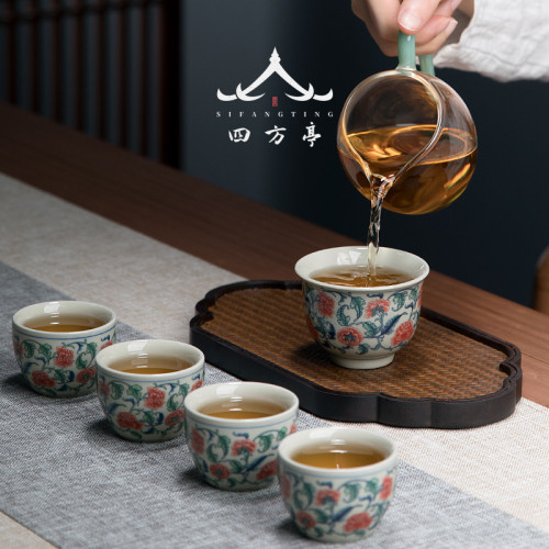 唐俊 景德鎮茶盃套裝禮盒裝盃子4個茶盞主人盃功夫茶具中式陶瓷