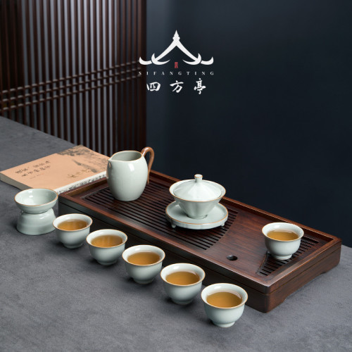 四方亭 茶磐儲水式茶台家用排水茶池現代簡約日式蓄水托磐竹制