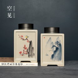 對罐景德鎮手繪陶瓷茶葉罐禮盒裝高端空罐密封罐擺件存儲罐包裝盒