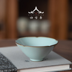 汝窰葵口鬭笠盃主人盃品茗盃單盃茶具茶盃茶盞高端大號茶碗日式