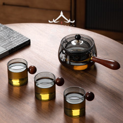 側把壺茶具茶壺煮茶器玻璃電陶爐耐高溫泡茶壺木把單壺過濾功夫
